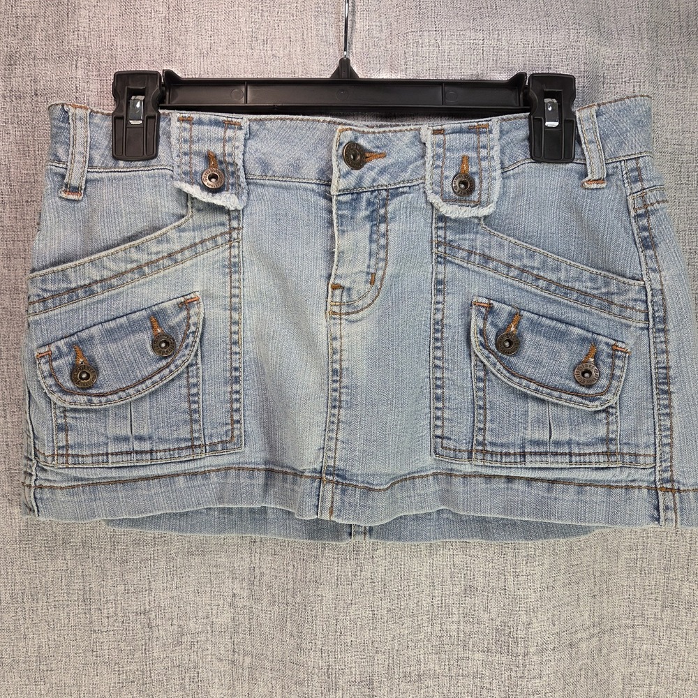 VTG Paris Blues Denim Skirt Juniors 1 Low Rise Micro Mini Grunge Skater Y2K